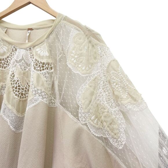 Free People Toni Boho Tunic Beige Lace Thermal Flowy Oversized Top Size Small - Picture 7 of 12